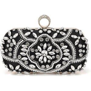 🆕Women Black Beaded Polyester Evening Bag Rhinestone Clutch Shoulder Handbag